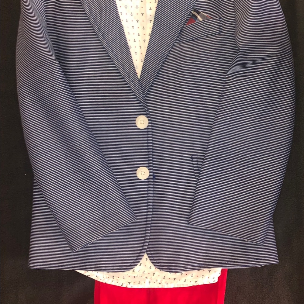 Nautical 3-Piece Suit with Pocket Square.